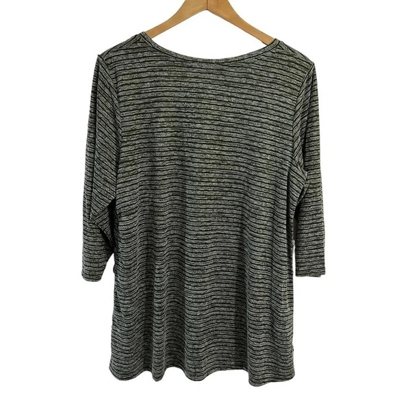 Rose + Olive Green and White Striped Blouse 1X Statement Button Details on Side - Picture 2 of 5